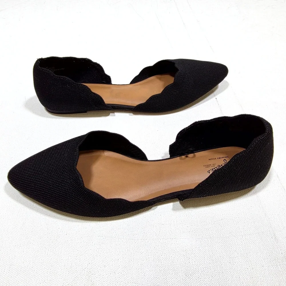 Seychelles D'Orsay Flats Womens 10 Black Scalloped Pointed Toe Knit Memory Foam